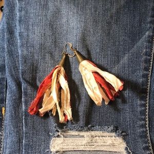 Orange and Cream Tassel Earrings
